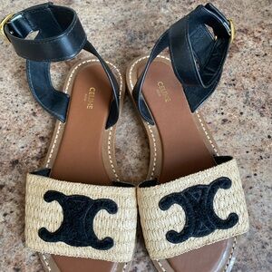 Celine Black and Tan Woven Sandals